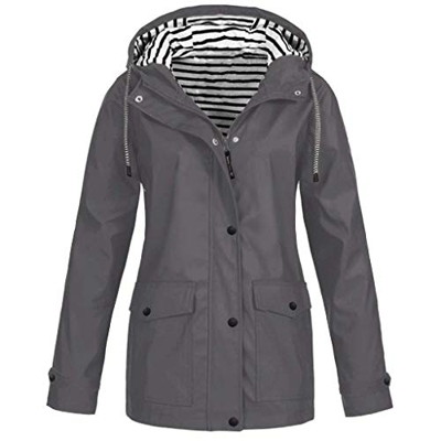 CNBOY Chubasquero con capucha, impermeable, ligero, para mujer, cortavientos, prenda ideal para exteriores (Gris, XL)