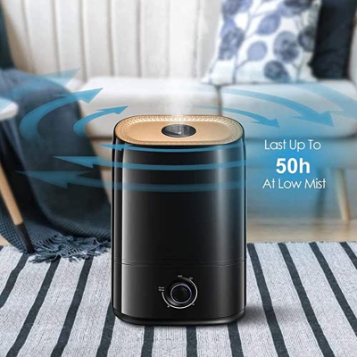 Humidificador ultrasónico de 5 litros para grandes dormitorios de 40 horas de autonomía, nano-revestimiento, boquilla de 360°, con apagado automático 