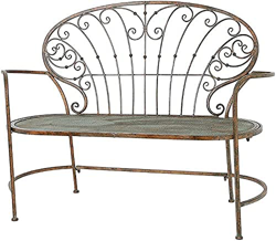 Banco al aire libre Banco de patio, muebles de porche delantero, silla retro de hierro forjado, balcón, jardín, silla doble de metal, respaldo hueco,  en oferta