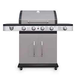 Barbacoa de gas BBQ Chief Titan 4 + 1 – Carro de barbacoa en color titanio – Diseño atractivo – 4 quemadores de acero inoxidable, 1 quemador lateral y en oferta