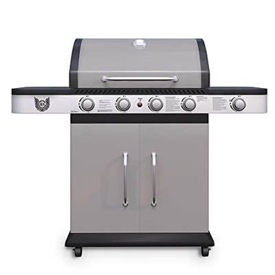 Barbacoa de gas BBQ Chief Titan 4 + 1 – Carro de barbacoa en color titanio – Diseño atractivo – 4 quemadores de acero inoxidable, 1 quemador lateral y