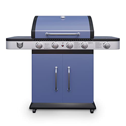 Barbacoa de gas Chief Ocean 4 + 1 – Carro de barbacoa en color azul – Diseño atractivo – 4 quemadores de acero inoxidable, 1 quemador lateral y parril características