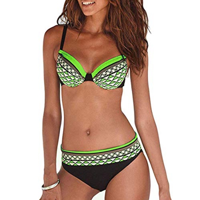 Bikini Mujer Estampado Tribal Push Up Trajes de Baño Ropa Sexy Bohemia Conjunto Bikinis (Amarillo, L)