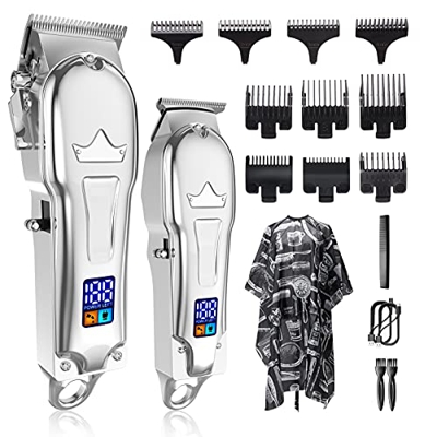 LURNOFY Cortapelos Hombre, Máquina Cortar Pelo Profesional, Recortadora de Barba Recargable, Kit de Corte Inalámbrico con Cuchilla en T, con Pantalla 