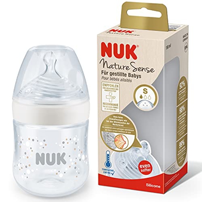 NUK Biberón Nature Sense de Nuk, tetina de silicona, indicador de control de temperatura, sin BPA, tamaño S, 150 ml, color blanco, 1 unidad