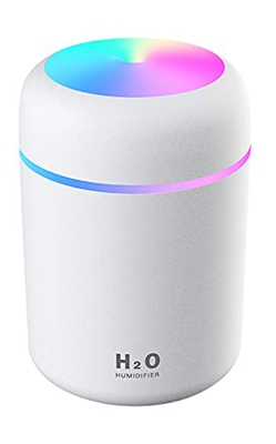 Adsera Humidificador Portátil Mini de 300 ml, silencioso ideal para hogar,coche u oficina,con luz relajante (Blanco)