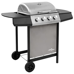 FAMIROSA Barbacoa de Gas con 4 fogones Negro y plateado-15,5KG en oferta