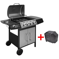 FAMIROSA Barbacoa Grill de Gas 4+1 quemadores Negra y plateada-19,67KG en oferta