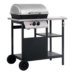 FAMIROSA Barbacoa portátil de Gas con mesita 3 estantes Negro y plateado-16KG precio