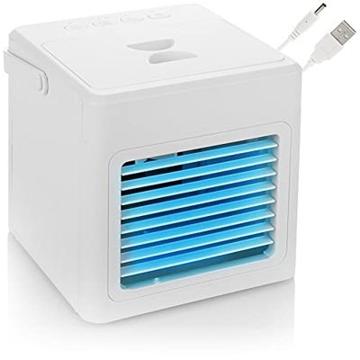 com-four® Mini Air Cooler - Aire Acondicionado móvil con conexión USB - Pequeño refrigerador evaporativo con LED - Ventilador con refrigeración por Ag