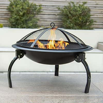 GardenKraft 19589 - Parrilla para barbacoa y fogata de 55,88 cm, con cubierta de malla, patas plegables y ligeras y portátiles, para pícnics, barbacoa