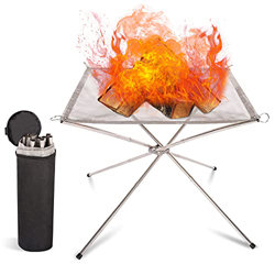 CKK Chimenea portátil para exteriores con bolsa de transporte, malla de carbón de acero inoxidable y soportes plegables, fogatas de pícnic, leña para  en oferta