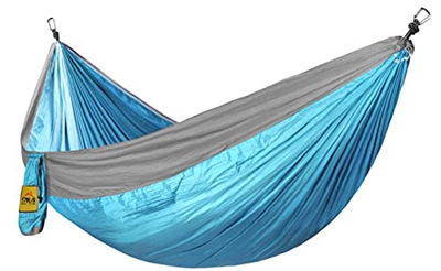 Hamaca Exterior Una Sola Silla De Columpio Portátil Doble A Prueba De Vuelco 2,3 * 1,4 m Azul + Gris