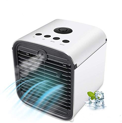 Onewell 4 en 1 Air Cooler Mini Aire Acondicionado portátil Personal Aroma con luz Ajustable de 7 Colores, sin Fugas de Agua 3 Velocidad del Ventilador