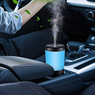 Humidificador de Aromas,Humidificador Aceites Esenciales Ultrasónico para Coche,Oficina,Viaje,Mini Difusor Aceites Esenciales conLuces de Humor de 7 C