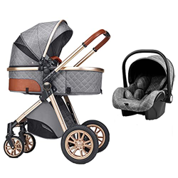 Sillas de paseo Cochecito de bebé 3 en 1 Cochecito de bebé reclinable Cochecito de bebé plegable Cuna de bebé Cochecito de recién nacido (Gris) en oferta