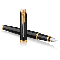 PARKER IM, pluma estilográfica lacada en negro con adorno dorado, plumín fino y recambio de tinta azul (1931645) precio