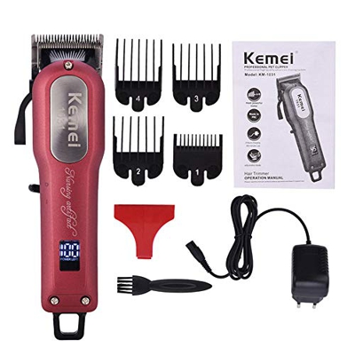 KEMEI cortador de pelo para hombres, eléctrico profesional potente cortador de pelo inalámbrico recargable con pantalla LED para barba, kit de corte d