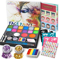 Jojoin 16 Colores Pinturas Cara, Pintura Facial, Maquillaje al Agua para Pascua/Carnaval, con 1 Libro Tutorial, 94 Pegatinas de Diamantes de Imitación en oferta