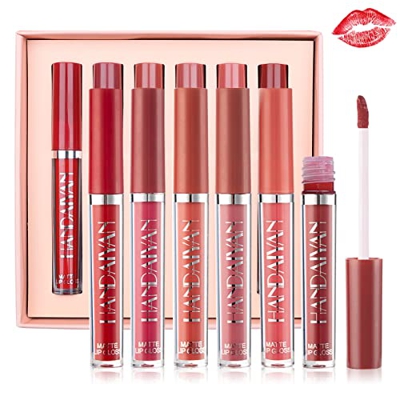 Shorant 6 Colores Labiales Mate Larga Duracion Pintalabios Líquido Mate Kit de Brillo de Labios Impermeable Pintalabios Terciopelo con Caja de Regalo 