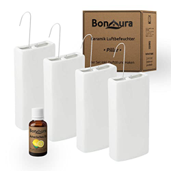 BonAura® PILLAR - Humidificador y calefactor de cerámica, 4 unidades, con gancho, humidificador de agua cuadrado para colgar, incluye aceite cítrico,  precio