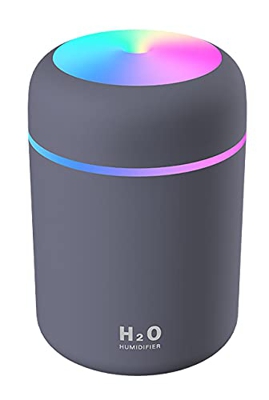 Adsera Humidificador Portátil Mini de 300 ml, silencioso ideal para hogar,coche u oficina,con luz relajante (Gris)