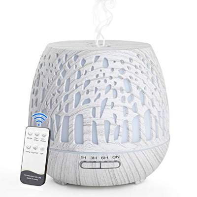 Simpeak Humidificador Ultrasónico y Difusor de Aroma 400 ml, atomizador de Fragancia ultrasónico LED con Control Remoto-Bosque Tallado, Blanco