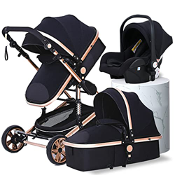 Babyfond Cochecito de bebe 3 en 1 hasta, Silla de paseo para bebé, sistema de viaje, desde el nacimiento hasta 3 años, Cochecito plegado, ligero (Negr características