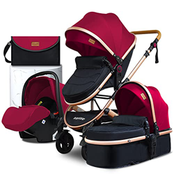 Babyfond Cochecito de bebe 3 en 1, Cochecito confort con capazo plegable, ligero Silla de paseo para bebé, desde el nacimiento hasta los 3 años (Rojo) características