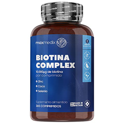 Biotina Zinc y Selenio 10000 mcg 365 Comprimidos Vegano - Suplemento Vitamínico Para Crecimiento Cabello, Piel y las Uñas, Enriquecido con Aceite de C precio