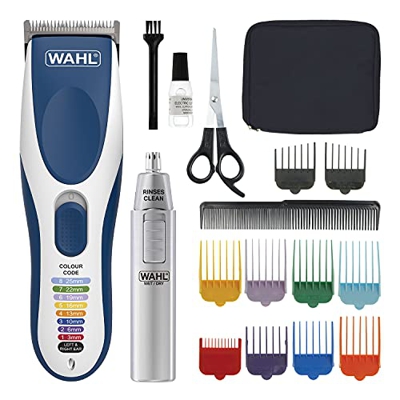 Wahl Cortapelos para hombres, Colour Pro sin cable, afeitadora de cabeza para hombre con guías de tijeras codificadas por colores y recortadora de pel