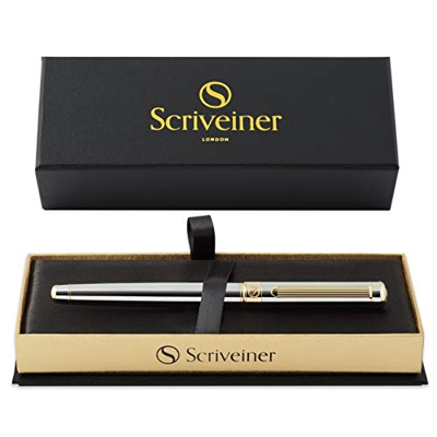 Rollerball Pen de Scriveiner - Bolígrafo Roller de Gama Alta con Acabado en Oro de 24 Quilates, Recambio Schmidt, Regalo Hombres y Mujeres, Bolígrafos