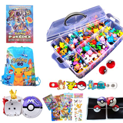 Juego de batalla de Pokémon: 144 figuras de Pokemon+1 caja de almacenamiento+ 1 libros ilustrados+2 bolas de póke+2 alfombrillas de batalla+1 bolsa de en oferta