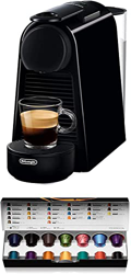 Cafetera monodosis de cápsulas Nespresso, compacta, 19 bares, apagado automático, color negro, Incluye pack de bienvenida con 14 cápsulas características