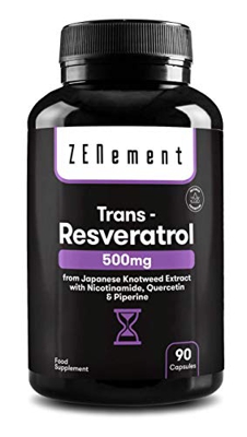 Trans-Resveratrol 500 mg, con Nicotinamida, Quercetina y Piperina, 90 Cápsulas | Antiedad, Envejecimiento Saludable, Antioxidante | Vegano, sin Conser