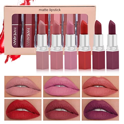 Zhiaek 6 Piezas Lápiz Labial Mate Set Pintalabios Mate Larga Duracion Terciopelo Perdurable Labios Impermeables Antiadherente Regalo para Cumpleaños N