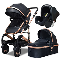 Babyfond carrito bebe 3 en 1, silla de paseo ligera, piel silla paseo 25 kg, plegado sistema de viaje con capazo, marco de aluminio, manillar regulabl características