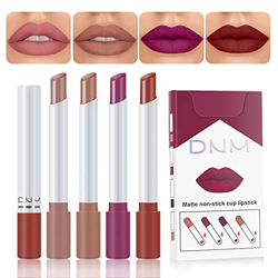 Lipstick de 4 Colores Brillo de Labios mate Pintalabios mate Larga Duracion Velvet Lip Gloss Set Taza Antiadherente Lápiz Labial Impermeable sin Decol en oferta