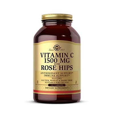 Solgar | Vitamina C con escaramujo 1500 Mg | Rose Hips | Reduce el Cansancio y la Fatiga | Estimula la Formación de Colágeno | 180 Comprimidos