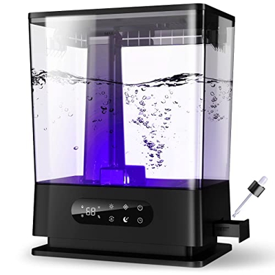 XAXAZON Humidificador Aceites Esenciales Ultrasónico 6L, Humedad Ajustable, Dos Boquillas de Vapor Giratorias 360°, Modo de Sueño, Temporizador de 12 