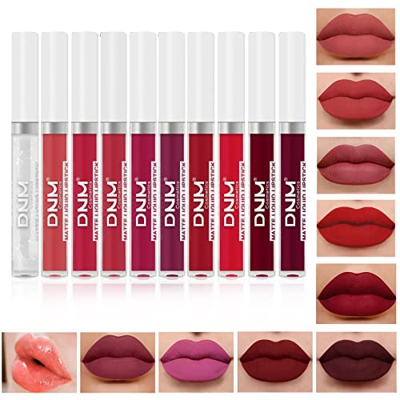 Getervb 10 Colores Juego de Brillo de Labios Mate Larga Duradero Lápiz Labial Líquido Copa Antiadherente Juego de Pintalabios Maquillaje Regalo para M