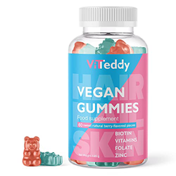 Viteddy Hair Gummy Vitaminas Biotina y vitamina D masticables vegetarianas para el crecimiento del cabello, uñas y piel en oferta