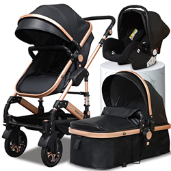 Babyfond Cochecito bebe 3 en 1, silla de paseo ligero 25 kg, deluxe piel sistema de viaje, cochecito bebe 3 piezas, plegado carrito bebe 3 en 1, plega en oferta