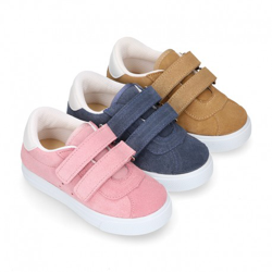 Zapatilla O Tenis Niños Okaa Con Doble Cierre Adherente En Piel Serraje En Colores Pasteles. 32 Camel en oferta