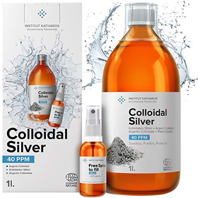 Plata Coloidal Prémium 1000 ml ● 40 ppm ● Óptima Concentración, Partículas más Pequeñas, Mejores Resultados ● Certificada por Laboratorio ● Incluye Pu