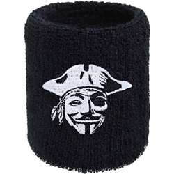 Pirate for Life - Muñequera para el sudor con bordado de Vendetta pirata, banda para el sudor bordada y absorbente, de rizo, color negro precio