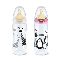 Pack 2 Biberones Baby Safari NUK de látex de 360ml con control de temperatura para bebés de 6 a 18 meses. Colores beige y rosa en oferta