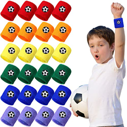 24 Piezas de Muñequeras de Fútbol de Colores Surtidos para Niños Pulseras Deportivas Bandas de Sudor para Niños Favores de Fiesta Deportiva, 6 Colores en oferta