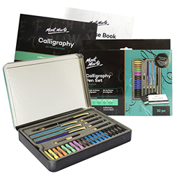 Mont Marte Kit Caligrafia - 32 piezas - Perfecto para Principiantes - Incluye: 4x Pluma Caligrafía, 5x Plumines de Caligrafía y mucho más - Gran intro características