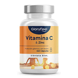 Vitamina C 1000mg + Zinc - 365 Cápsulas Veganas - Apoya el sistema inmunológico y reducen la fatiga - Vitamina C Tamponada con Protección gástrica y p en oferta